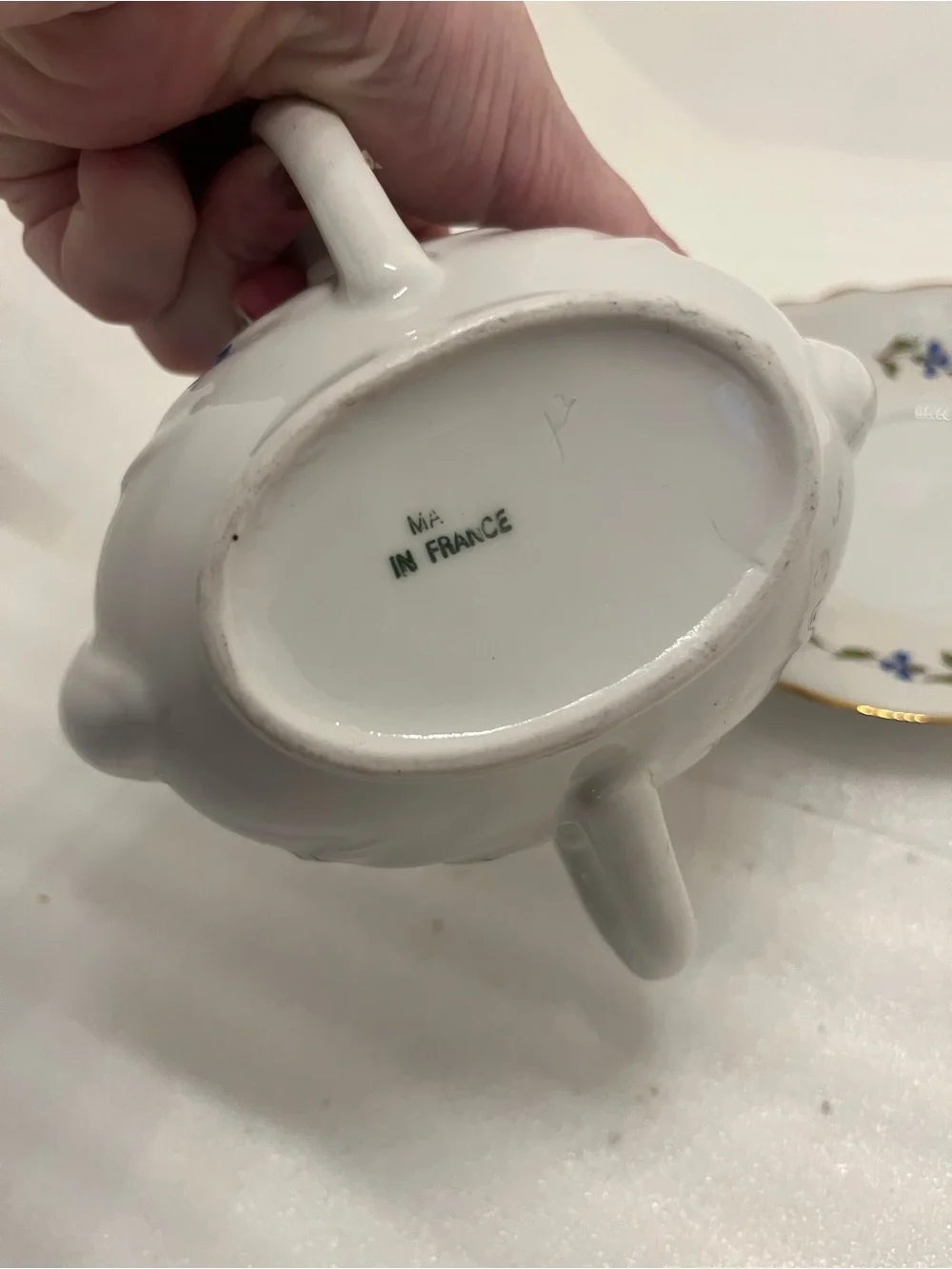 L Lourioux Berry Haute Double Spout Gravy Boat & Saucer Creation Made in France